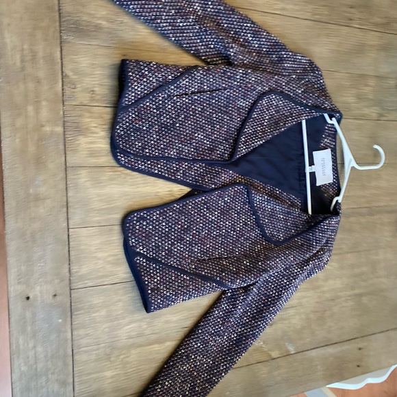 Long-Sleeve Tweed Cardigan Jacket, Navy - Picture 6 of 6